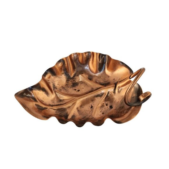 Vintage Gregoryian Copper Leaf-Shaped Dish With Handle Made In U.S.A. Decorative - Picture 7 of 8